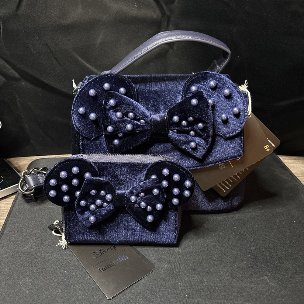 Loungefly Blue Mini Bag with Polka Dot Bow velvet